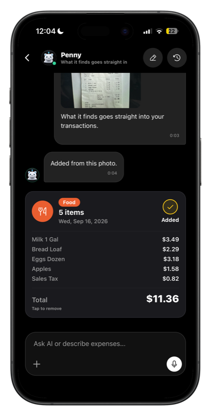 Receipt photo turned into a transaction