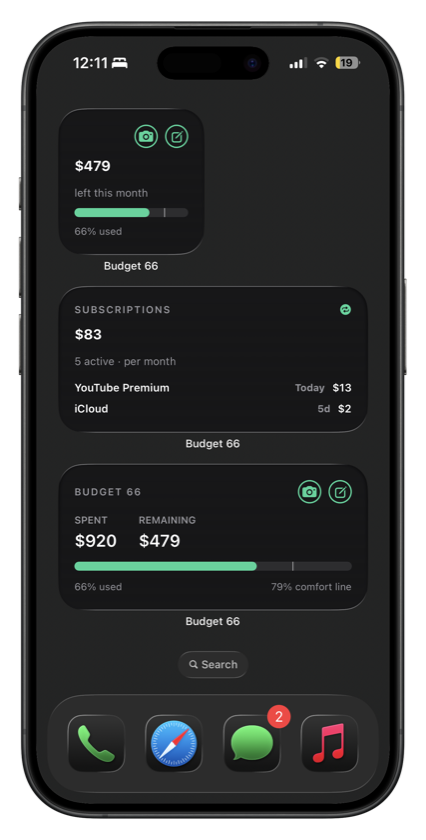Home Screen widgets in three sizes